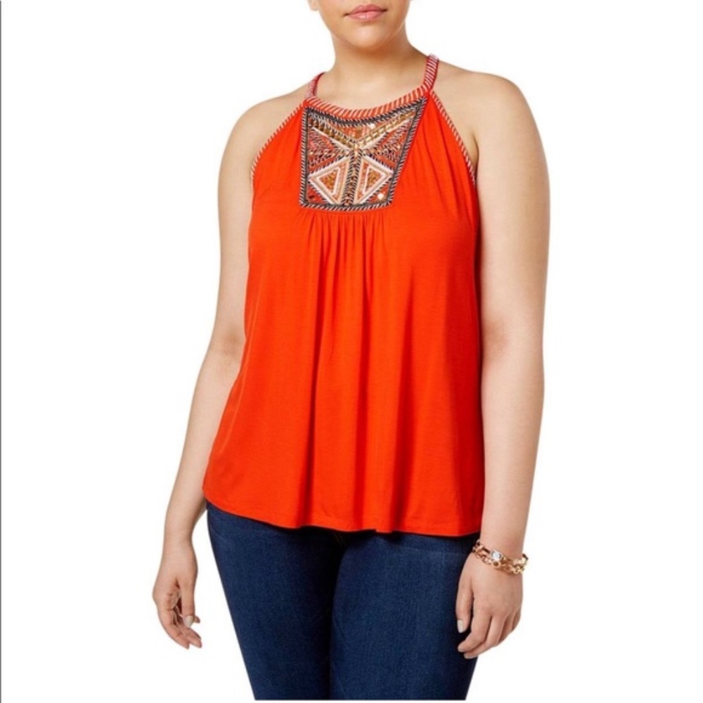 (NWT) INC Women's Plus Size Orange Beaded/Embellished Gorgeous Halter Tank Top